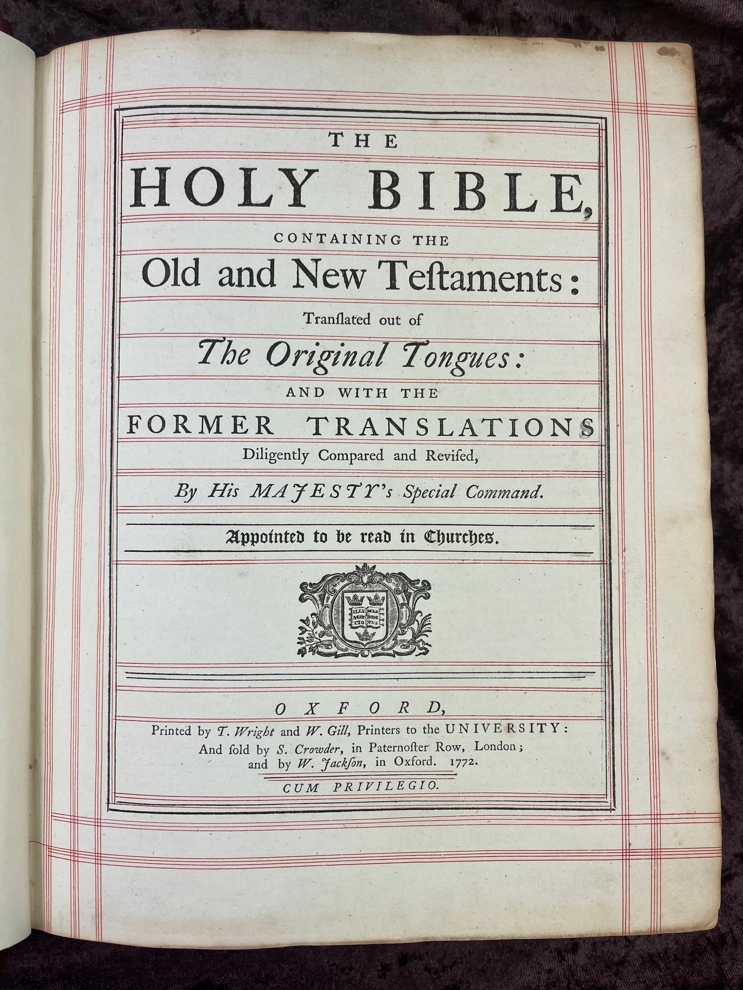 1772 Large Quarto First Edition Second Issue King James Bible Edited By Benjamin Blayney E.T. Rare Books