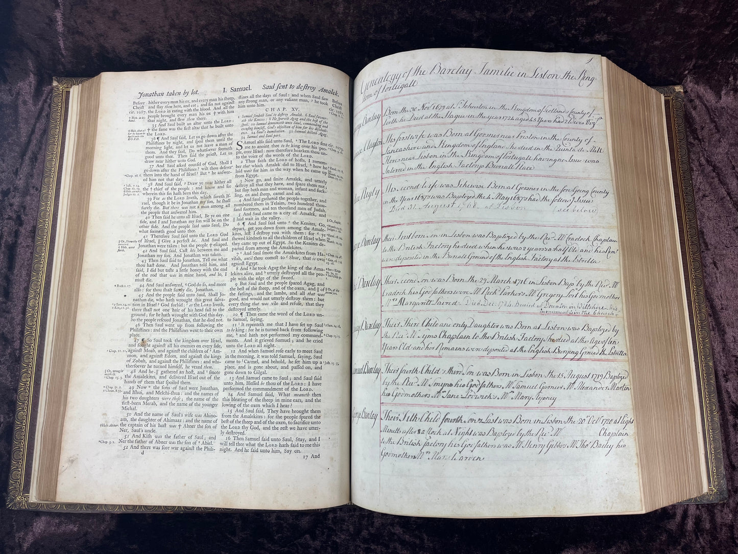 1751 Folio First Edition King James Bible Printed By Thomas Baskett-Bound With 16 Extra Illustrations And Was Once Owned By George Barclay Of Burford Lodge