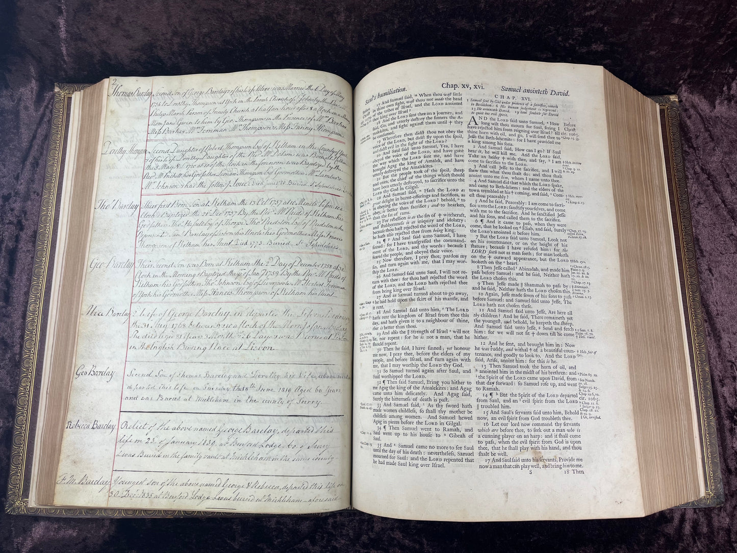 1751 Folio First Edition King James Bible Printed By Thomas Baskett-Bound With 16 Extra Illustrations And Was Once Owned By George Barclay Of Burford Lodge