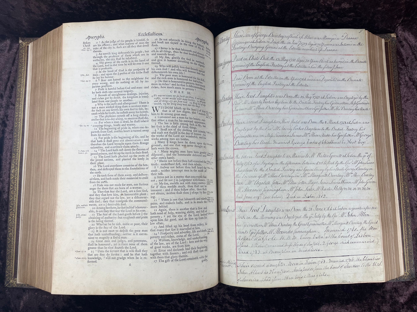 1751 Folio First Edition King James Bible Printed By Thomas Baskett-Bound With 16 Extra Illustrations And Was Once Owned By George Barclay Of Burford Lodge