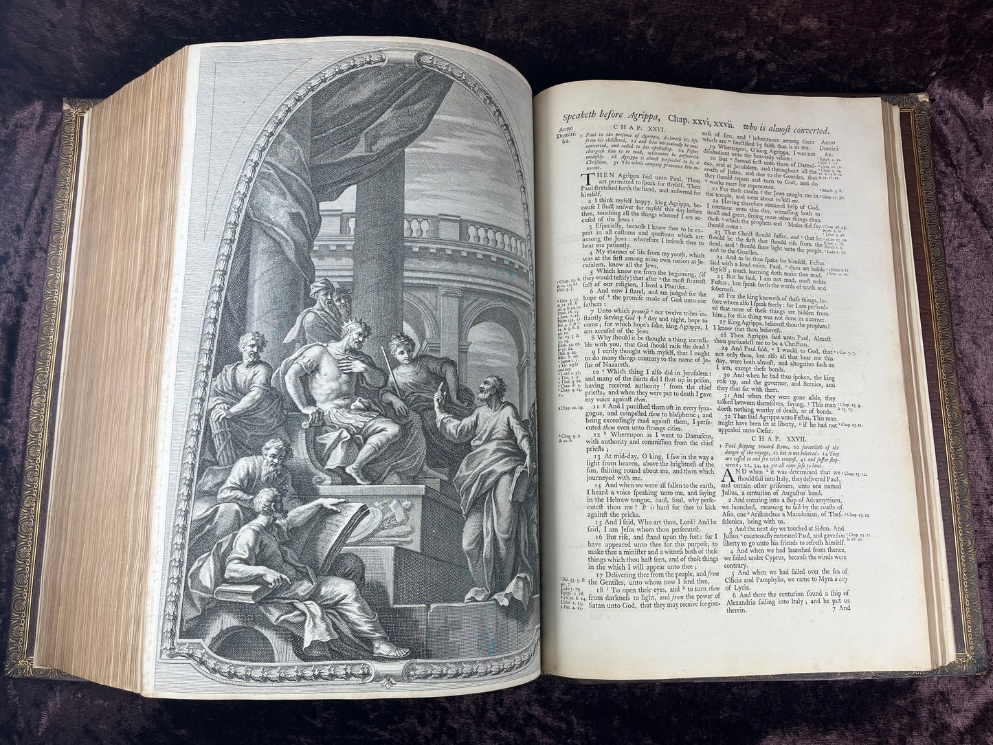1751 Folio First Edition King James Bible Printed By Thomas Baskett-Bound With 16 Extra Illustrations And Was Once Owned By George Barclay Of Burford Lodge