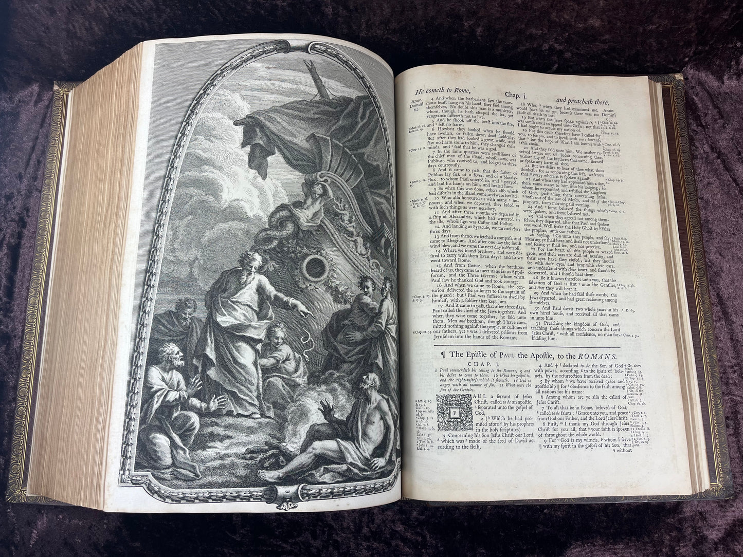 1751 Folio First Edition King James Bible Printed By Thomas Baskett-Bound With 16 Extra Illustrations And Was Once Owned By George Barclay Of Burford Lodge