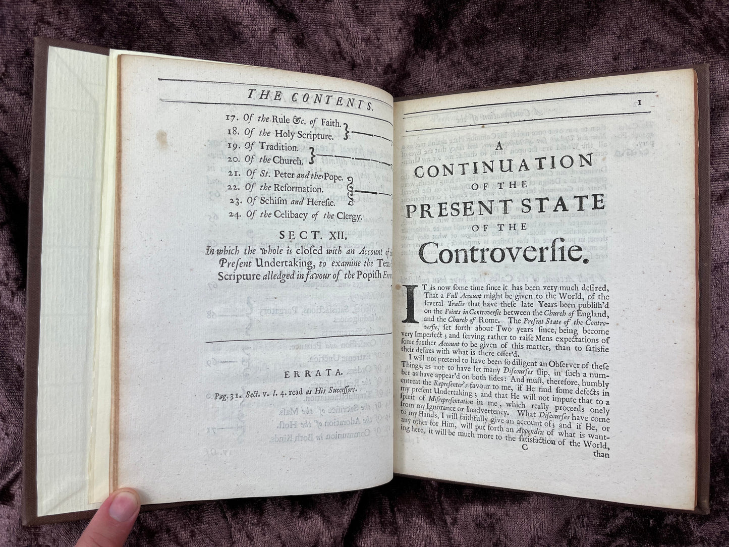 1688 Quarto First Edition Pamphlet A Continuation Of The Present State Of The Controversy Between The Church Of England And The Church Of Rome By William Wake Printed For Richard Chiswell