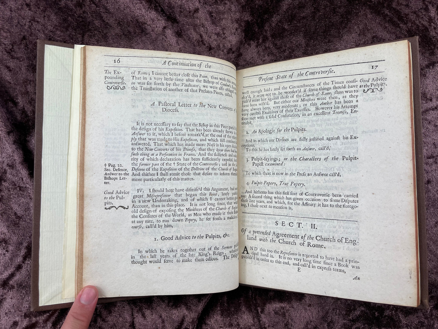 1688 Quarto First Edition Pamphlet A Continuation Of The Present State Of The Controversy Between The Church Of England And The Church Of Rome By William Wake Printed For Richard Chiswell