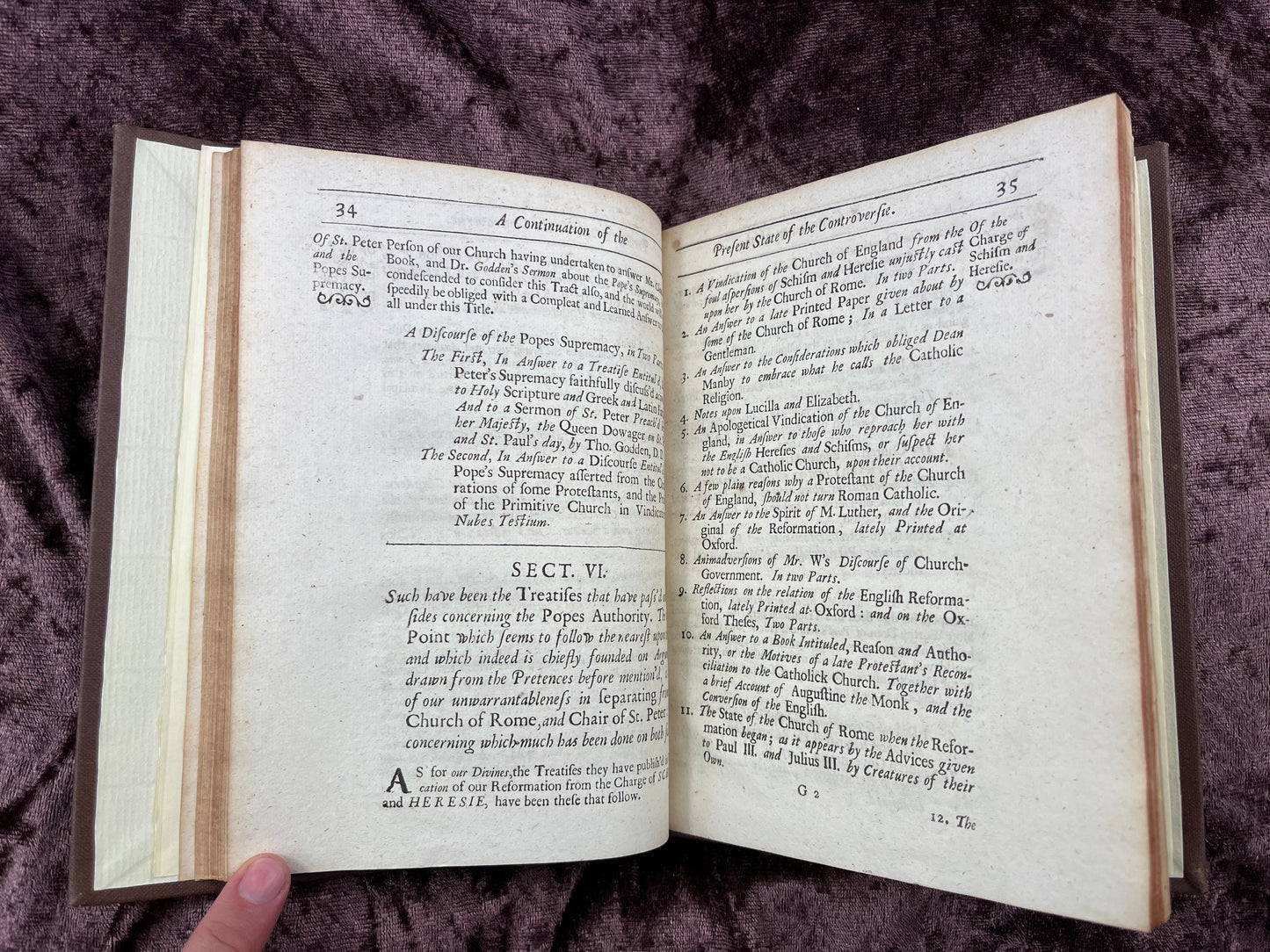 1688 Quarto First Edition Pamphlet A Continuation Of The Present State Of The Controversy Between The Church Of England And The Church Of Rome By William Wake Printed For Richard Chiswell
