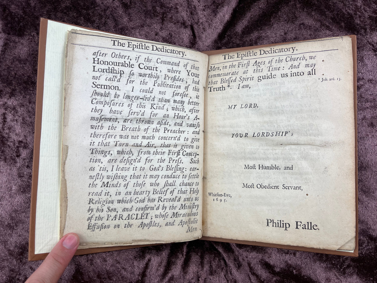 1695 Quarto Pamphlet Of The Descent Of The Paraclet By Philip Falle Before Sir Thomas Lane The Lord Mayor Of The City Of London