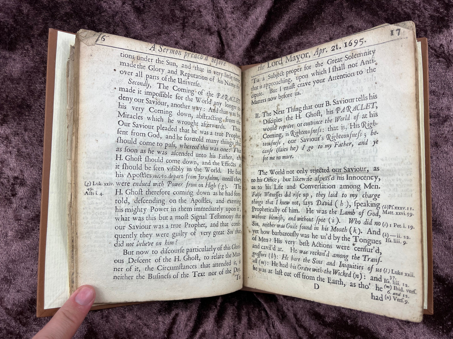 1695 Quarto Pamphlet Of The Descent Of The Paraclet By Philip Falle Before Sir Thomas Lane The Lord Mayor Of The City Of London
