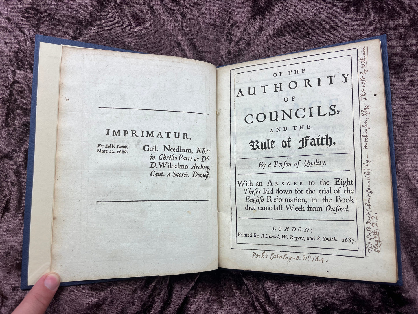 1687 Quarto Pamphlets A Modest Enquiry And Of The Authority Of Councils By C. Hutchinson And William Clagett