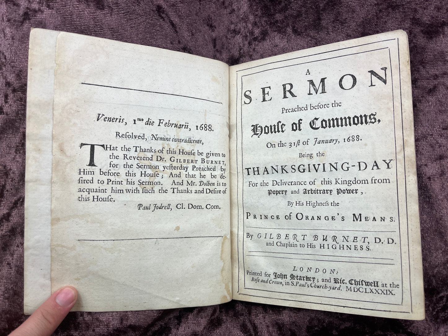 1689 Quarto Pamphlet Sermon Preached On Thanksgiving Day And On The Gun Powder Treason Day By Gilbert Burnet