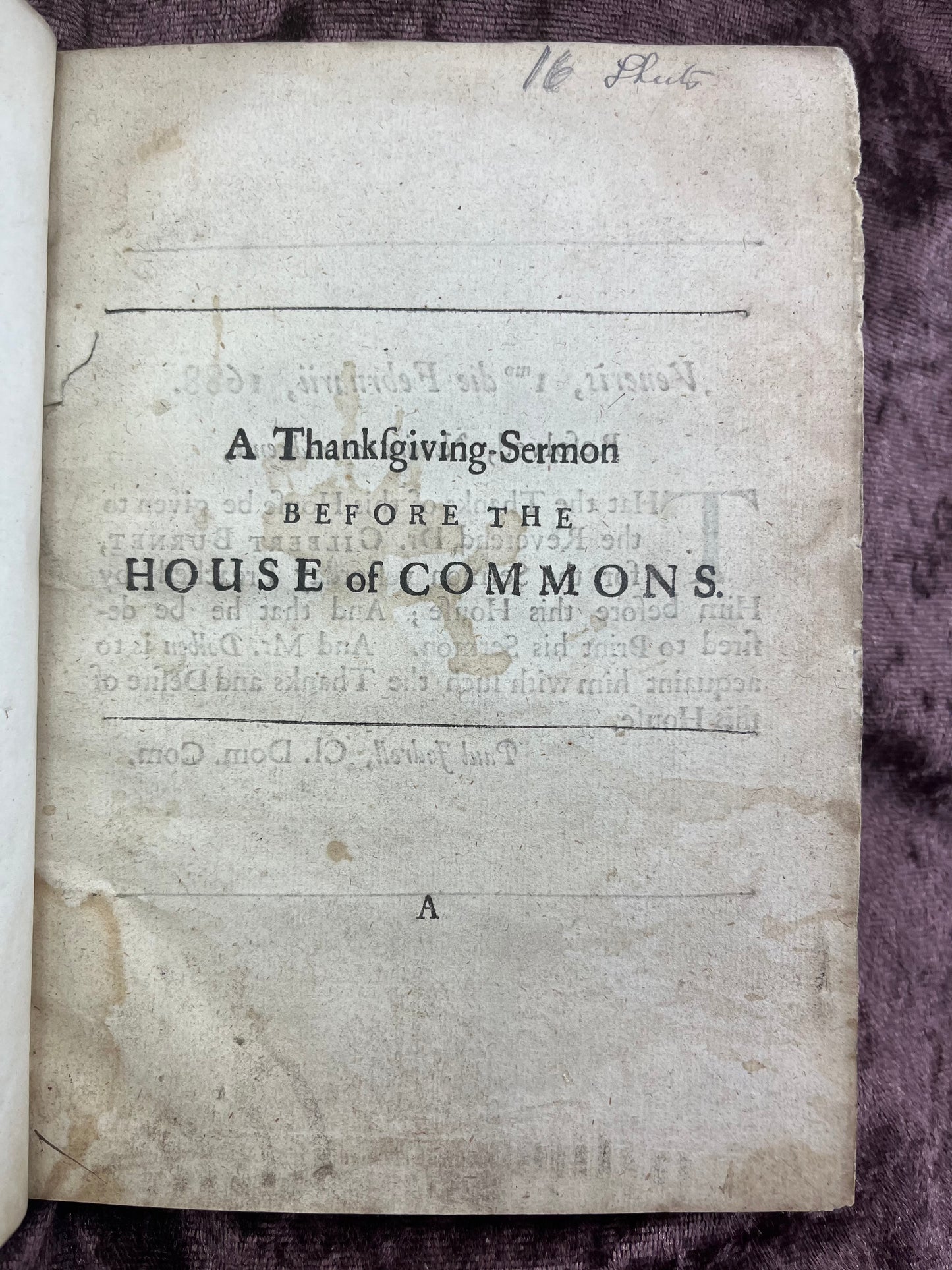1689 Quarto Pamphlet Sermon Preached On Thanksgiving Day And On The Gun Powder Treason Day By Gilbert Burnet