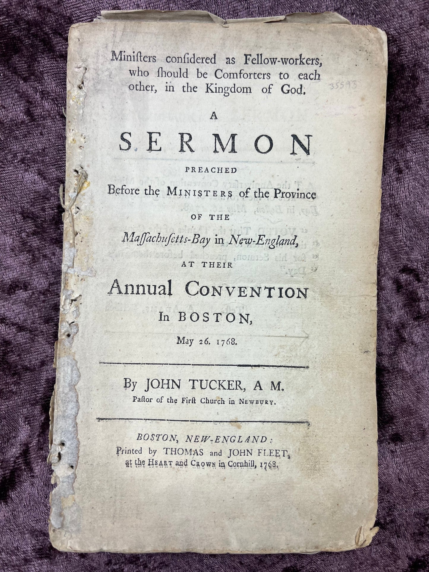 1768 Octavo First Edition Pamphlet Ministers Considered As Fellow Workers, Who Should Be Comforters To Each Other, In The Kingdom Of God By John Tucker