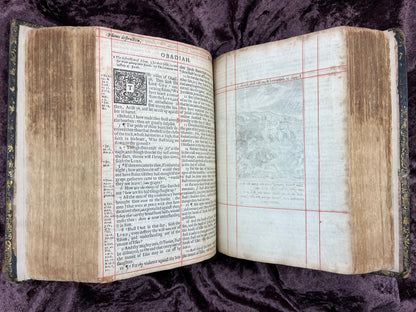 1677 Quarto King James Bible Ruled in red Printed By John Hayes in Cambridge-Bound With 205 Extra Illustrations and The Whole Book of Psalms