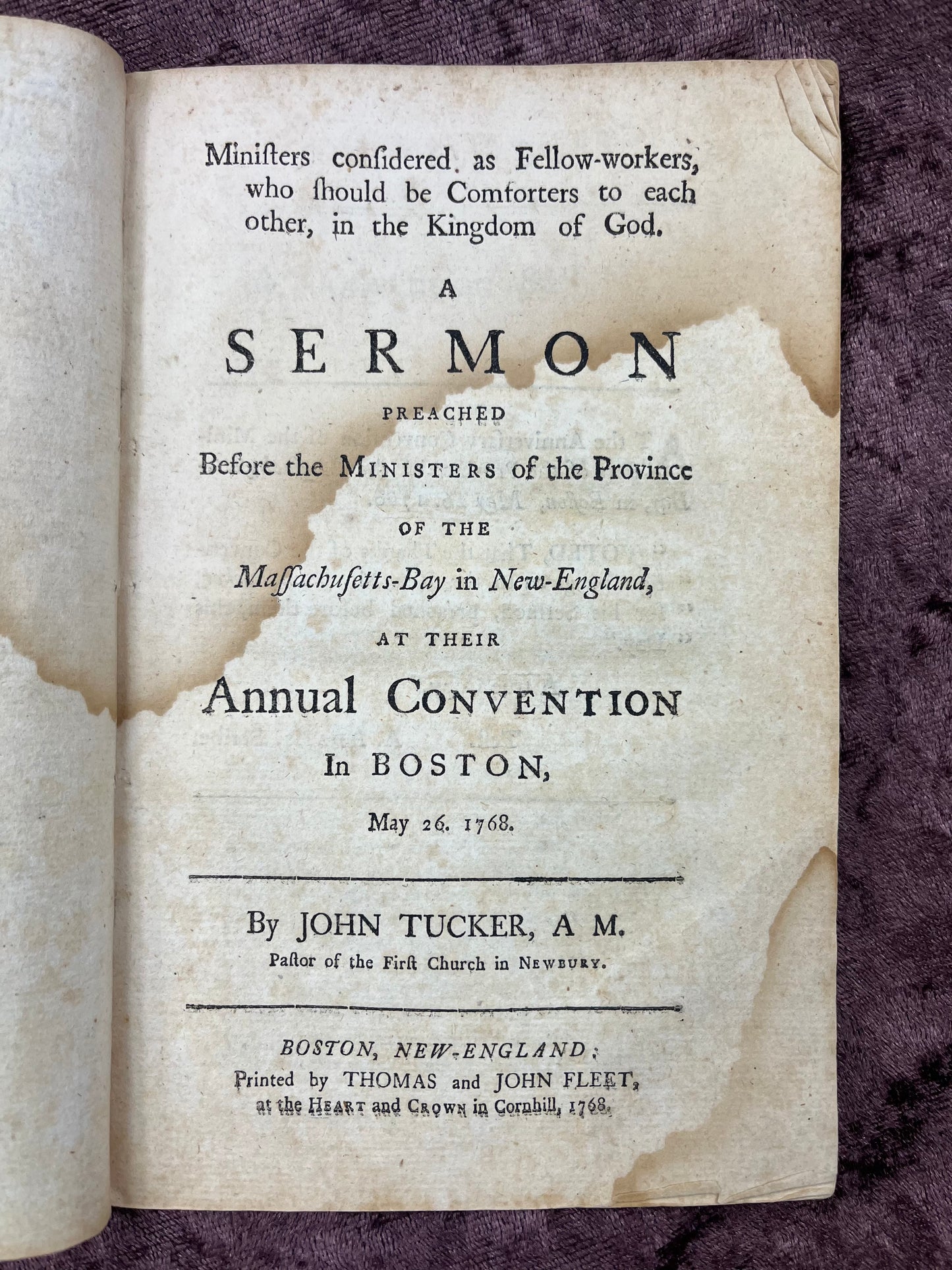 1768 Octavo First Edition Pamphlet Ministers Considered As Fellow Workers, Who Should Be Comforters To Each Other, In The Kingdom Of God By John Tucker