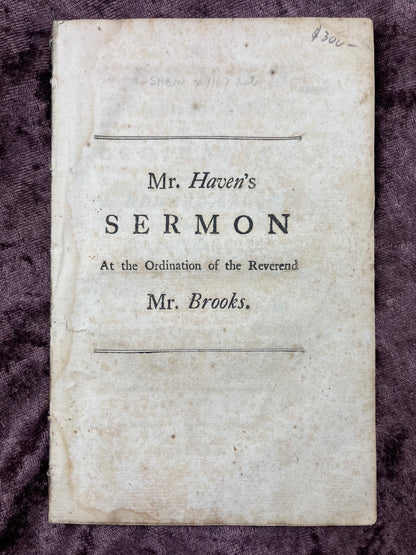 1764 Octavo Pamphlet Sermon Preached At The Ordination Of Reverend Mr. Edward Brooks To The Pastoral Care Of The Church In North Yarmouth By Jason Haven