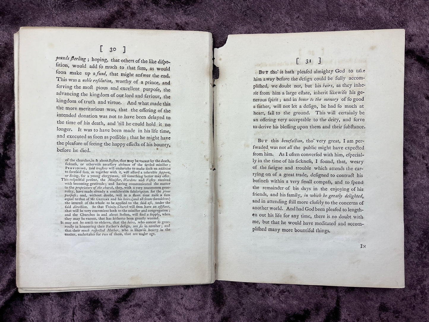 1763 Quarto First Edition Pamphlet Sermon Preached In Trinity Church At The Funeral Of Thomas Greene ESQ By William Hooper-Owned By Reverend Mr. James Greaton The First Settled Minister At St. Johns