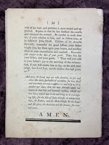 1763 Quarto First Edition Pamphlet Sermon Preached In Trinity Church At The Funeral Of Thomas Greene ESQ By William Hooper-Owned By Reverend Mr. James Greaton The First Settled Minister At St. Johns