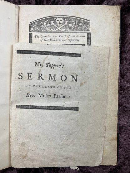 1784 Large Octavo First Edition Pamphlet Sermon On The Death Of Reverend Moses Parsons By David Tappan And An Oration By Levi Frisbie