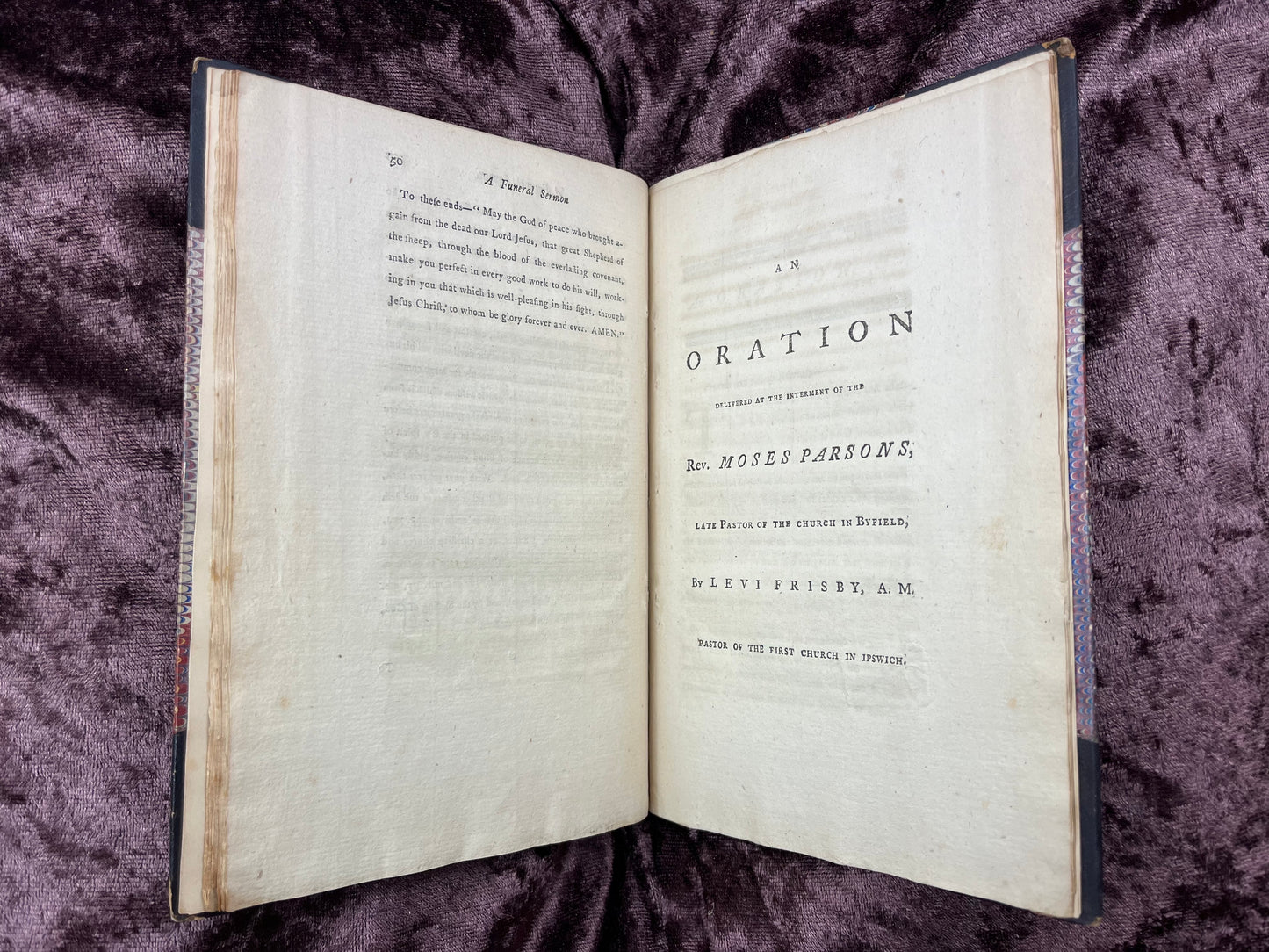 1784 Large Octavo First Edition Pamphlet Sermon On The Death Of Reverend Moses Parsons By David Tappan And An Oration By Levi Frisbie