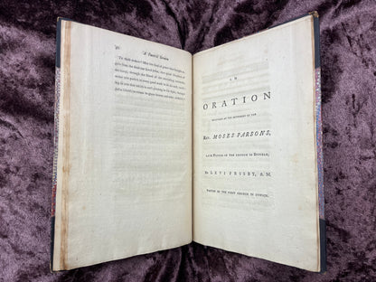 1784 Large Octavo First Edition Pamphlet Sermon On The Death Of Reverend Moses Parsons By David Tappan And An Oration By Levi Frisbie