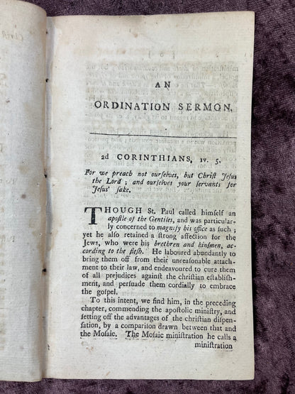 1785 Octavo First Edition Pamphlet On Christ Jesus The LORD Under Whom Ministers Serve In The Christian Church, A Sermon Preached At The Ordination Of Rev. John Foster By His Brother Joel Foster