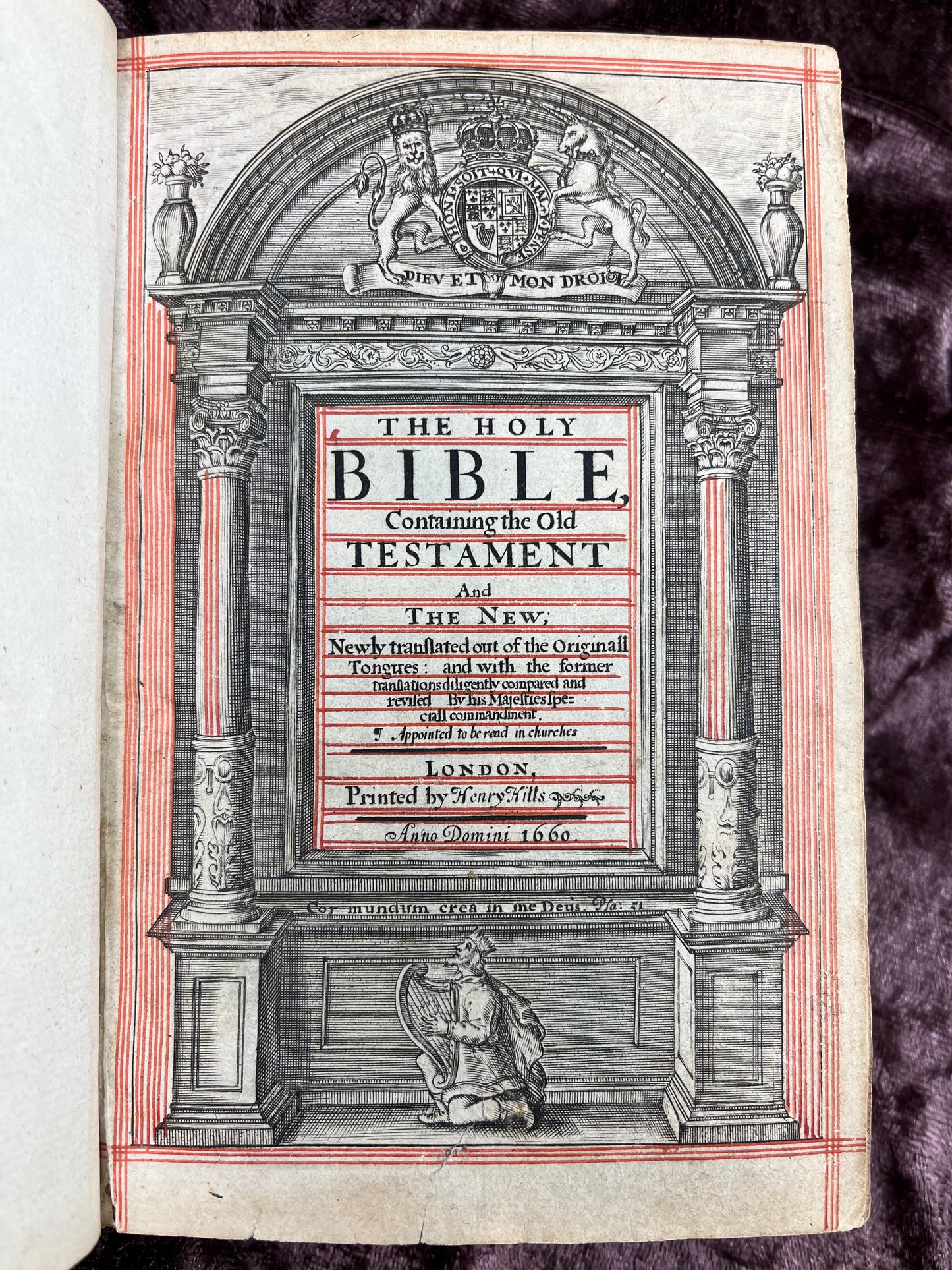 1660 Octavo King James Bible Printed By Henry Hills And John Field Which Marked The Restoration Period-Bound With 144 Extra Illustrations