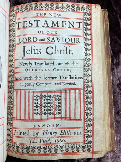 1660 Octavo King James Bible Printed By Henry Hills And John Field Which Marked The Restoration Period-Bound With 144 Extra Illustrations